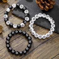 Black 8 Ball Couple Bracelet Billiard-Themed Elastic Beaded Handmade
