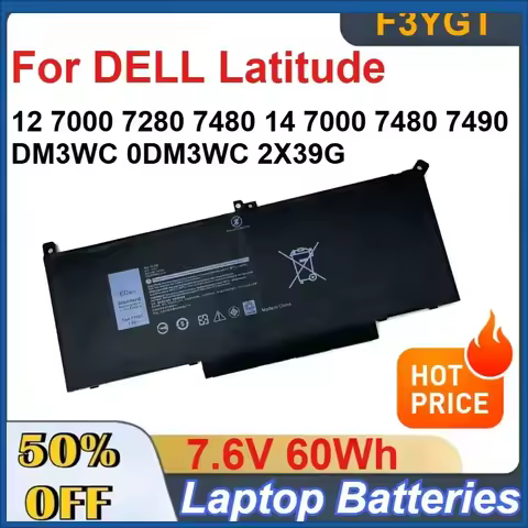 F3YGT 7.6V 60Wh Rechargeable Li-ion Laptop Batteries for DELL Latitude 12 7000 7280 7480 14 7000 748