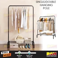HEAVY DUTY Single Double Pole Floor Stand Drying Rack Hanging Clothes Household Bedroom/Rak Penyangk