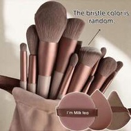 YISE 16-Piece Makeup Brush Set: Includes 13 Makeup Brushes, 1 Teardrop-Shaped Powder Puff, 1 Round C