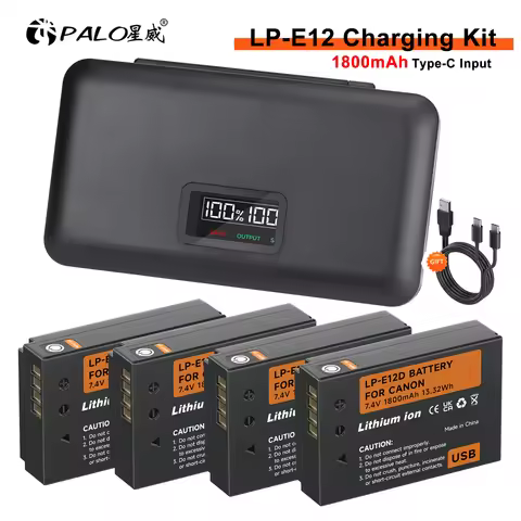 PALO 1800mAh LP-E12 LP E12 LPE12 Battery+LCD Charger Case for Canon EOS M50, EOS M10,M100,M200,100D 
