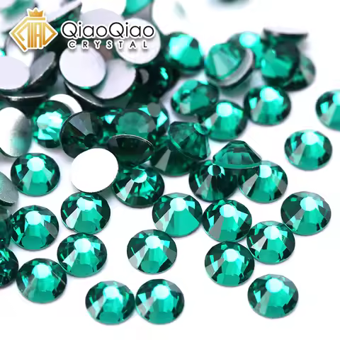 QIAO SS4-SS34 Green Zircon Non Hotfix Rhinestone for Nail Flatback Glitter Glue On Crystal Rhineston