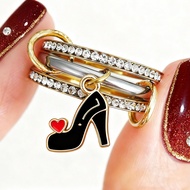 Women Rings Cartoon Heart High Heels Pendant Gold Color Stainless Steel Stack Spinelli Ring Set Ins 