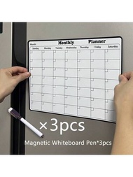 1入組帶1個冰箱磁鐵和3支磁性白板筆的磁性黑板貼紙套裝- 適用於學校/月曆/週曆/便簽板