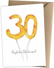 Herzfunkeln® Birthday Card 30 Years for Woman & Man - 30th Round Birthday - Recycled Paper Envelope 