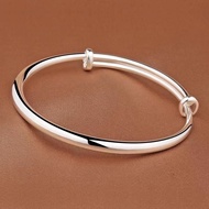999 Pure Silver Bracelet Fashion Smooth Bracelet Solid Silver Push-Pull Plain Circle Silver Bracelet