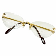 狀況極佳 □Cartier2C Decor 無框眼鏡，金色和勃根地酒紅色，18 度鏡片，法國製造，男士款。