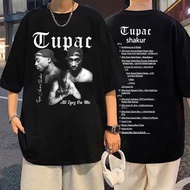 【hot】 [hot tupa tshirt] 2023 Rapper Tupac 2Pac Men's Vintage Short Sleeve Hip-hop Loose Cotton Stree