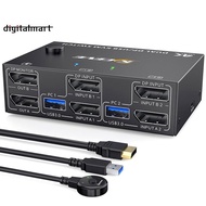 KVM Switch Dual Monitor DisplayPort Spare Parts 4 USB3.0 for 2 Computers, 2 in 2 Out DP 1.4 KVM Swit