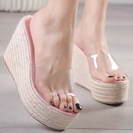 Beautiful Temperament Transparent 4.53 Inches Wedge Slippers For Women (Size 34-40)
