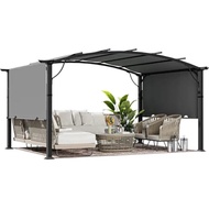 10x13FT Outdoor Pergola Arched Patio Pergola, Outdoor Retractable Pergola with Sun Shade Canopy, Alu