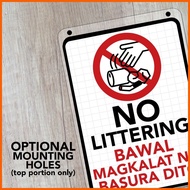 § No Littering Bawal Magkalat Sign | Laminated Signage | Sign Board