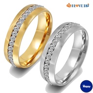 HS Korean Version Shiny Zircon Inlay Stainless Steel Finger Ring/ Elegant Temperament Couple Ring/ M