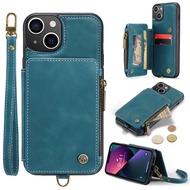 XICCI For iPhone 13 6.1inch with Card Holder PU Leather Kickstand Double Magnetic Clasp Shockproof C