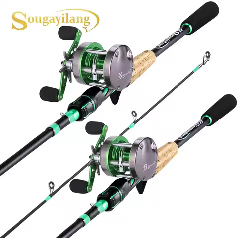 Sougayilang Baitcasting Fishing Rod and Reel Combo Set Carbon Fiber Fishing Rod Trolling Fishing Ree