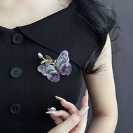 Retro Embroidery Fabric Blue Butterfly Brooch Freshwater Pearl Personality Clothes Corsage Pin