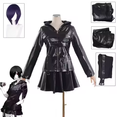 Touka Kirishima Cosplay Costume Battle Outfit black Hoodie Grey Pants Rabbit Mask Full Set for Women