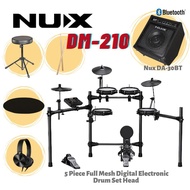 NUX DM-210 5 Piece Full Mesh Digital Electronic Drum Set Head By Remo with DA-30BT Drum Monitor (DM2