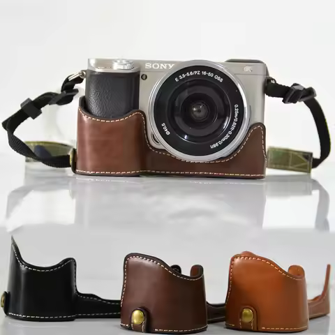 Pu Leather Case Bottom Opening Version Protective Half Body Cover Base For Sony Alpha A6400 A6300 A6