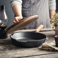 Cast Iron Skillet 25cm/27cm with Detachable Wooden Handle Iron Skillet for Camping Small Cast Iron Pan Dishwasher Safe Indoor and Outdoor Use Safe on Induction Stovetop or Open Fire