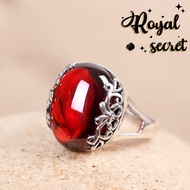 Royal Jewelry Fashion Accessories Cincin Batu Sterling Silver Ring for Men and Women Couples Chalcedony Big Gem Red Garnet Personality Adjustable Y826