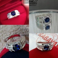 cincin lelaki permata biru blue sapphire perak 925 , cincin ukir nama , silver925 men rinv in blue sapphire