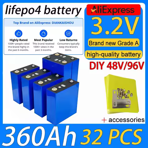 Grade A 32pcs 3.2V 360Ah Lifepo4 Rechargeable Battery Lithium Iron Phosphate DIY 48v 96v solar / ind