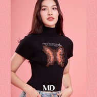 Missmoda รุ่น MC-241TW025 เสื้อไหมพรมคอปีนตกแต่งลวดลายผีเสื้อ เฉพาะเสื้อ มี 3 สี ดำ/ครีม/แดง