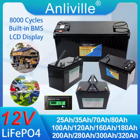 LiFePO4 Battery Pack 12V 25-320Ah, 12.8V Deep Cycle with BMS, -20°C~60°C Wide Temp, for E-Boat/RV/EV