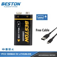 Beston 9V 1000mAh Micro USB Rechargeable Li On Battery 6F22