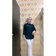 Baju Kemeja Blouse Atasan Outfit Wanita Populer Hitam Biru Navy Polos Rayon Twill Premium Fit Body P