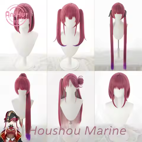 【AniHut】Youtuber Hololive Houshou Marine VTuber Red Cosplay Wigs SIX VER. Heat Resistant Synthetic C