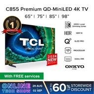 2024 AI TCL C855 65/ 75/ 85/98inch | Google TV Eye Care Version | Premium QD Mini LED 4K TV 144 Hz