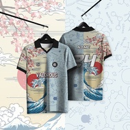 VALOROUS Jersey Retro Collar Football Japanese Cherry Blossom Wave Design Jersey Unisex Streetwear R