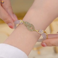 Lucky Hetian Jade Double Ring Half Bangle For Women CRT