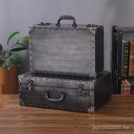 Retro Suitcase Shop Storage Leather Aluminum Leather Imitation Box Documents Old-fashioned Home Prop