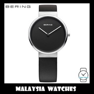 (100% Original) BERING Unisex 14539-402 Classic Silver Sapphire Leather Watch