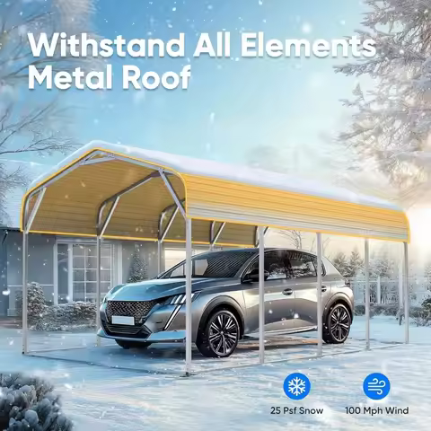 12x20 Ft Metal Roof Carport Kit, Hardtop Garage, Heavy-duty Steel Car Awning