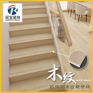 Integrated Step Tiles Ceramic Tiles Foshan Wood Grain Groove Curved Edge Stair Tiles Glazed Matte Or