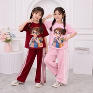 Girls' clothing set 1-12 years old, cute patterned girls' long t-shirt and baggy pants Girl