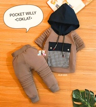 Setelan Anak Laki - Laki / Baju Bayi Laki- Laki Model Hoodie Lengan Pendek  Celana Panjang Ada Kanto