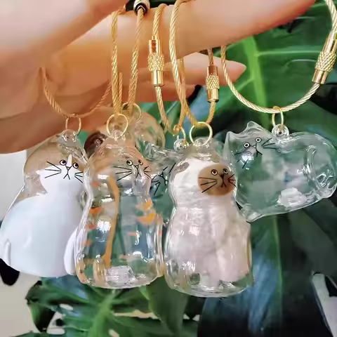 Pets Cat Fur Collector Capsule Keyring Cat Hair Memorial Storage Box Keychain Creative Cat Fur Conta