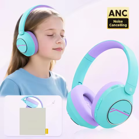 Active Noise Cancelling Headphones for Kids 75/85/94 dB Safe Volume Limit Built in Mic Wireless Blue