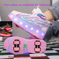 Kids Roller Shoes LED Light Up 4‑Wheel Heelys Sneakers, USB Rechargeable Adjustable Size, Fashion Gl
