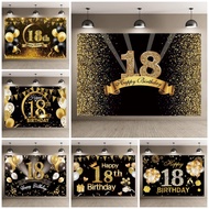18th Birthday Party Backdrop Black Gold Glitter Balloon Birthday Decoration Photography Background