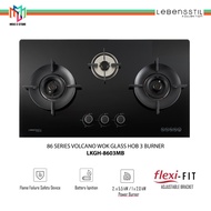 Lebensstil LKGH-8603MB Built-in Glass Gas Hob 3 Burner Flexible Fit for any Replacement Size 86cm Vo
