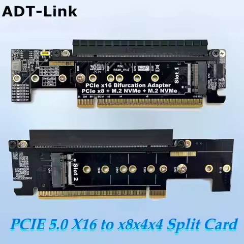 PCIe 5.0 X16 To X8 X4 X4 Split GEN5 Riser Card PCIe x16 Bifurcation Adapter PCIe x8+M.2 NVMe+M2 NVME