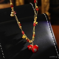 Fortune Festive Ingot Glaze Red Sweater Chain Instantly Have Necklace Gourd Sand Gold Enamel Ancient
