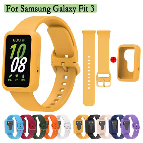 Silicone Strap For Samsung Galaxy Fit 3 Rubber Watchband With Case 2-in-1 Wristband Watch Accessorie