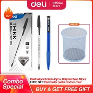 Deli Economy Package 3 - Black Ballpoint Pen, 50 Pcsbiru & Pen Holder